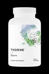 Thorne Glycine dietary supplement bottle with 250 capsules, promoting relaxation and normal muscle function.